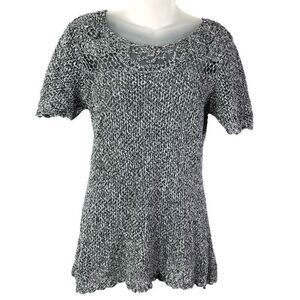 Denim+Company Women's Crochet Open Knit Gray Top medium